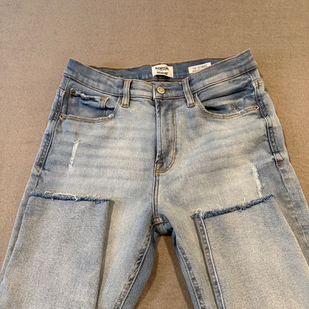 Kensie The Ultimate High Rise Skinny Jeans Light Wash Distressed Frayed Hem 8 29 - Picture 6 of 10